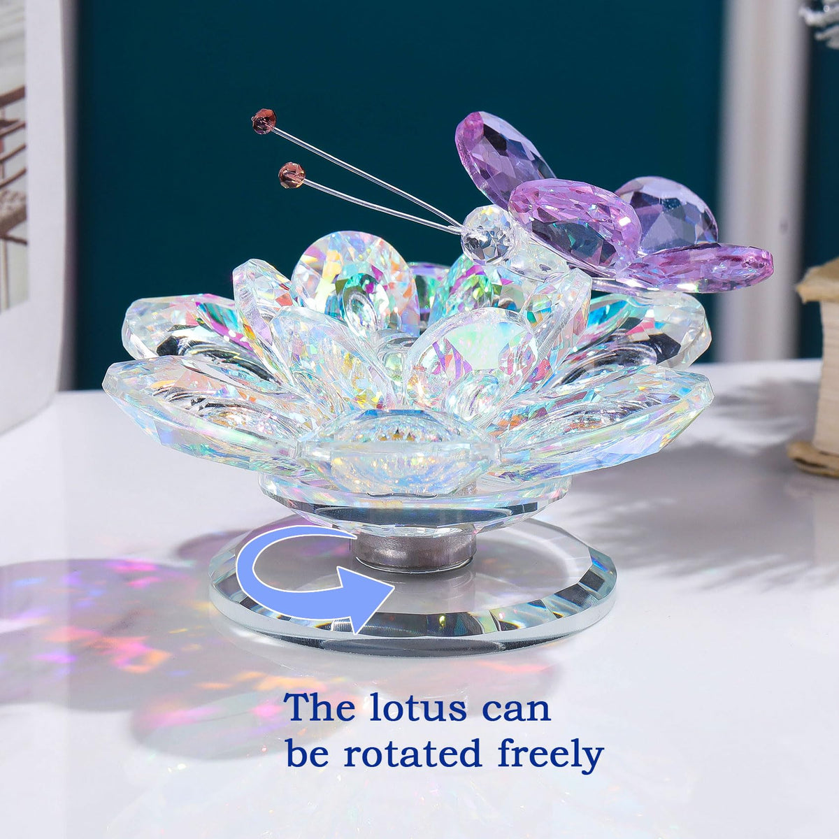 Movdyka Crystal Lotus Flower Decor Purple Butterfly Gifts for Women