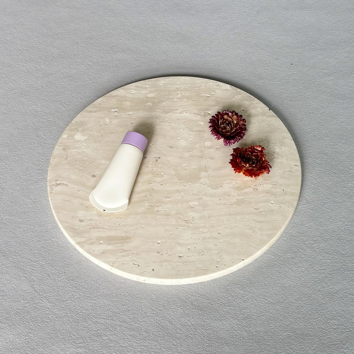StonePlus Natural Round Marble Tray Matte Polishing Board Circular Plate Home Decor (Beige Travertine)