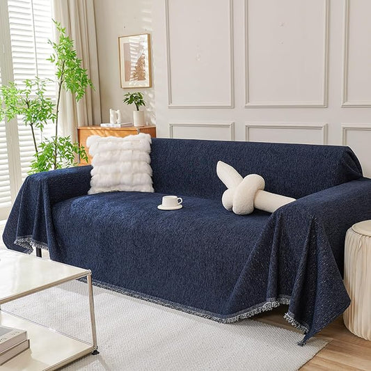 DREAMINGO Navy Blue Couch Cover Thick Chenille Couch Cover Blanket