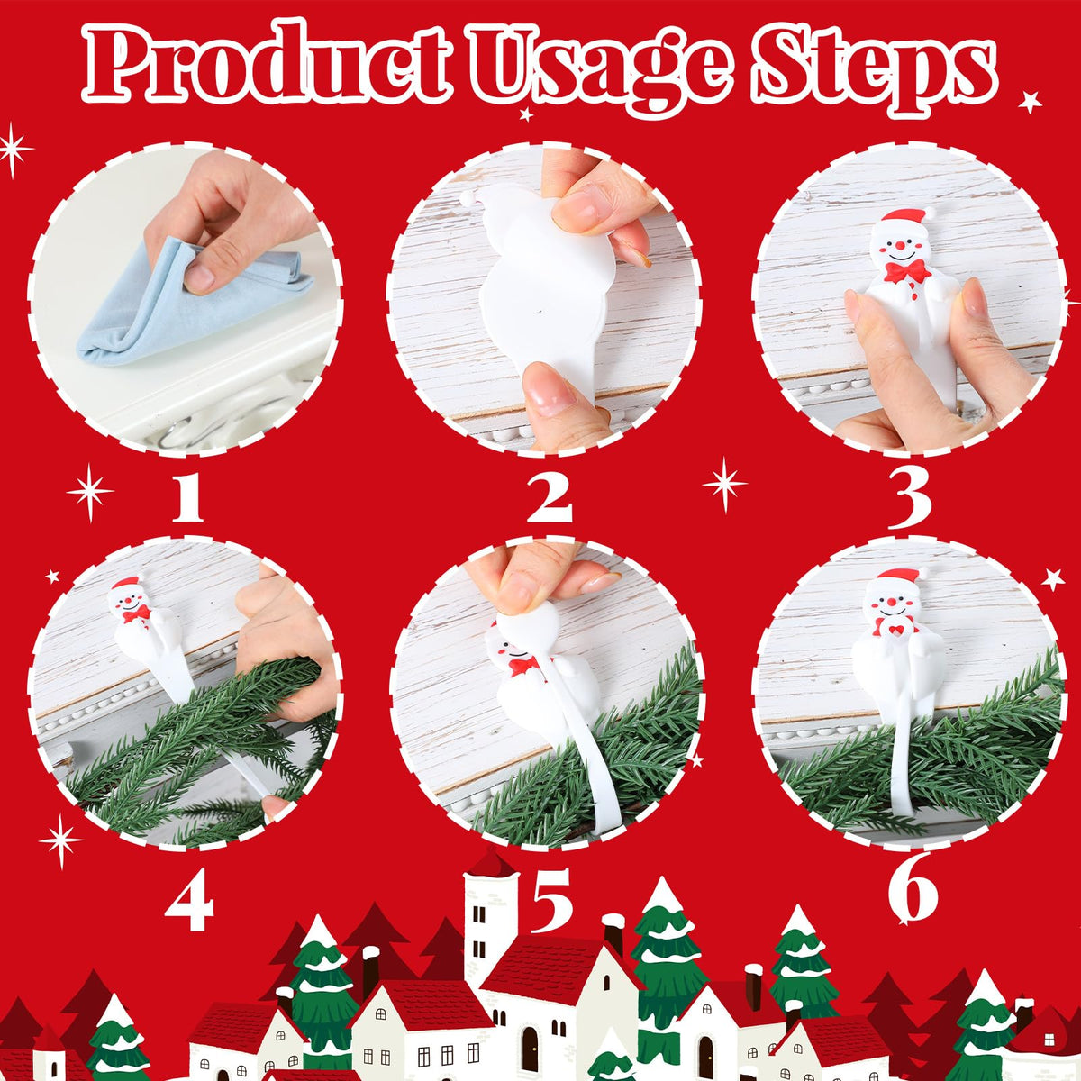 XunYee 12 Pcs Christmas Winter Snowman Garland Hangers for Mantle,Snowman Shaped Fireplace Garland Hanger, Xmas Ties Stocking Holder, Reusable Silicone Adhesive Straps for Stairways Banister Staircase