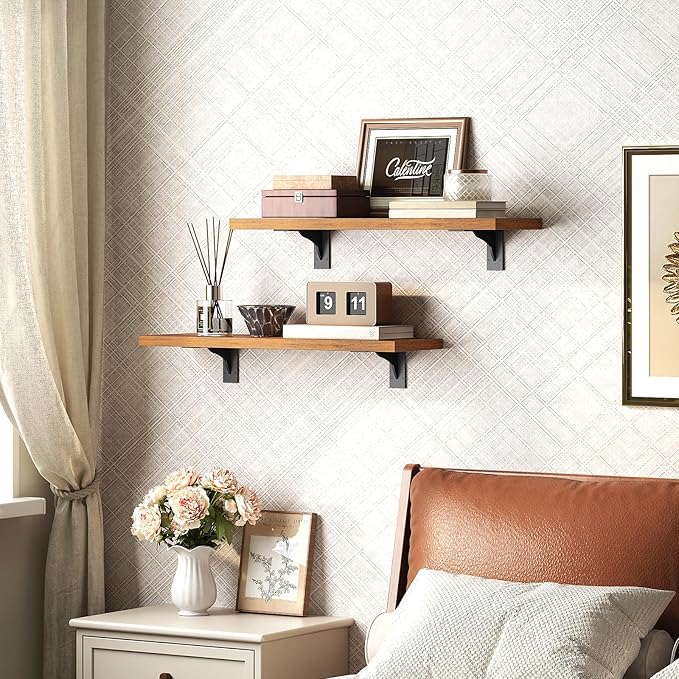 HOOBRO Floating Shelves for Wall, 15.7" Wall Mounted Shelves Set of 2, Hanging