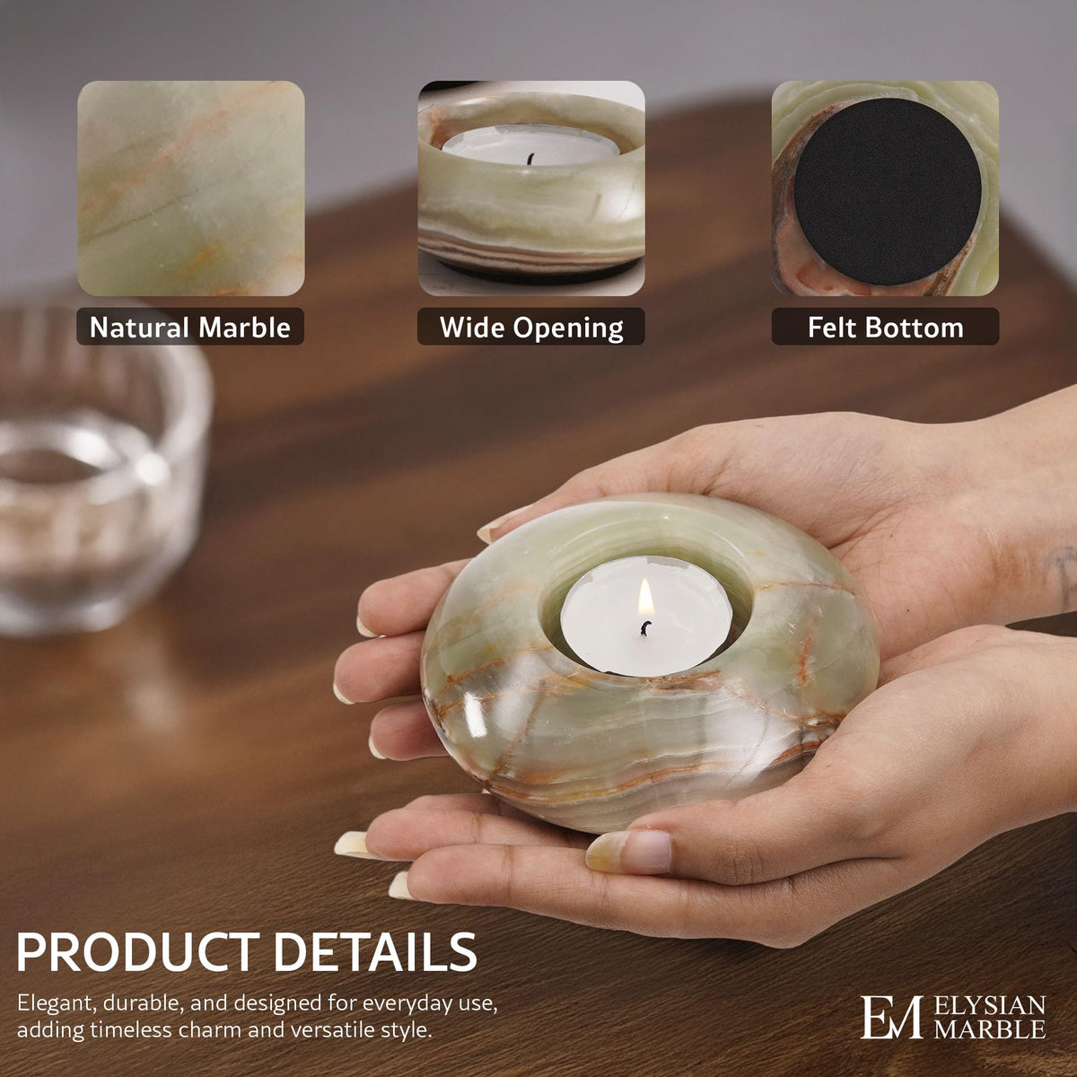 Tea Light Candle Holders Set of 3 – Handcrafted Natural Marble Tealight & Votive Holders in Graduated Sizes (4", 3.5", 3"), Decorative Stone Candle Holders for Home Décor & Table Centerpieces