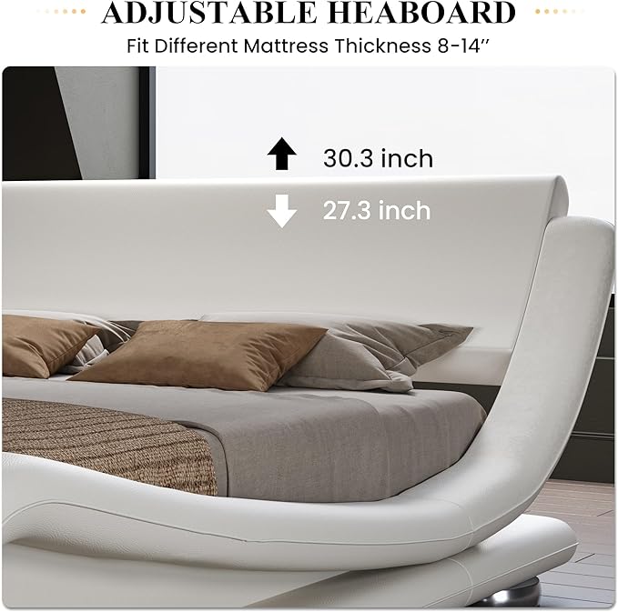 SHA CERLIN Queen Size Upholstered Bed Frame, Deluxe Low Profile Sleigh Bed