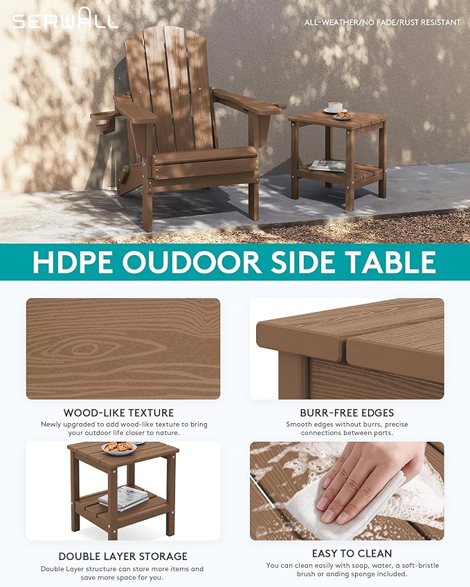 SERWALL 2-Tier HDPE Outdoor Side Tables Set of 4, Weatherproof Rectangular