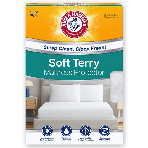 Arm & Hammer Soft Terry Mattress Protector, Waterproof, White, King