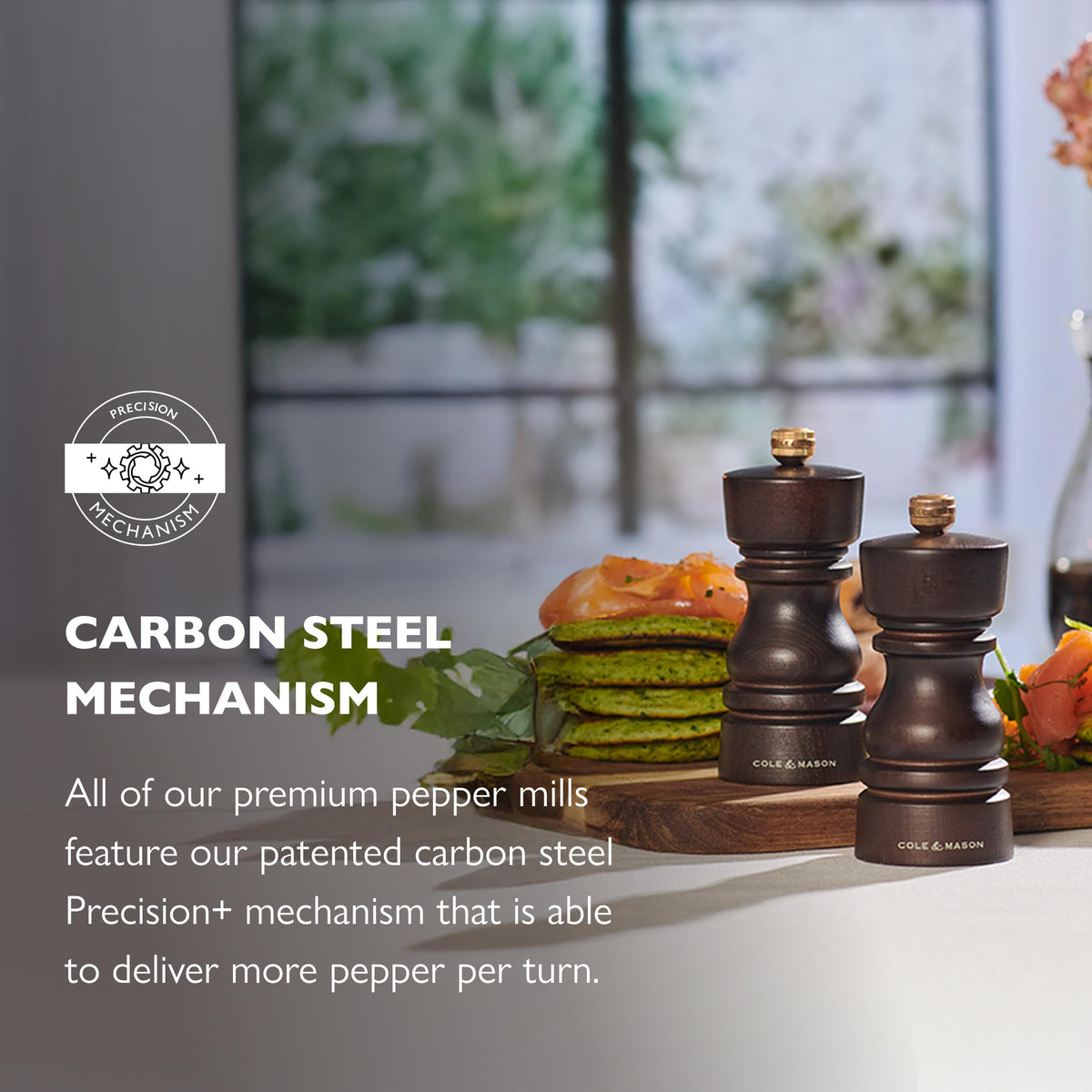 Cole & Mason London Refillable Spice Mill - Kitchen & Home Accessory - Table Black Pepper Grinder - Pepper Mill with Carbon Steel Mechanism - 5", Chocolate Wood