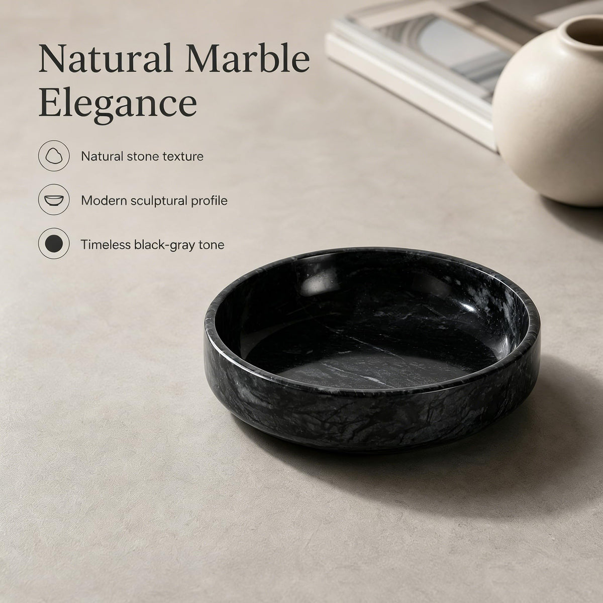 NEAMVCT Natural Marble Decorative Bowl - Hand-Polished Stone Catchall Tray for Coffee Table Centerpiece, Entryway Key Holder, Jewelry Dish, Candle Holder & Home Decor Accent