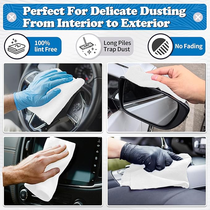FIXSMITH Microfiber Cleaning Cloth, Shop Towels Bulk, 24 Pack White Microfiber