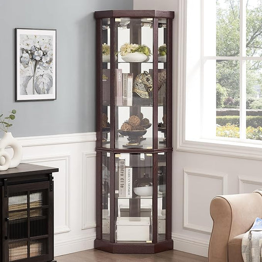 Corner Curio Cabinet, 150lbs Heavy Duty Glass Display Cabinet