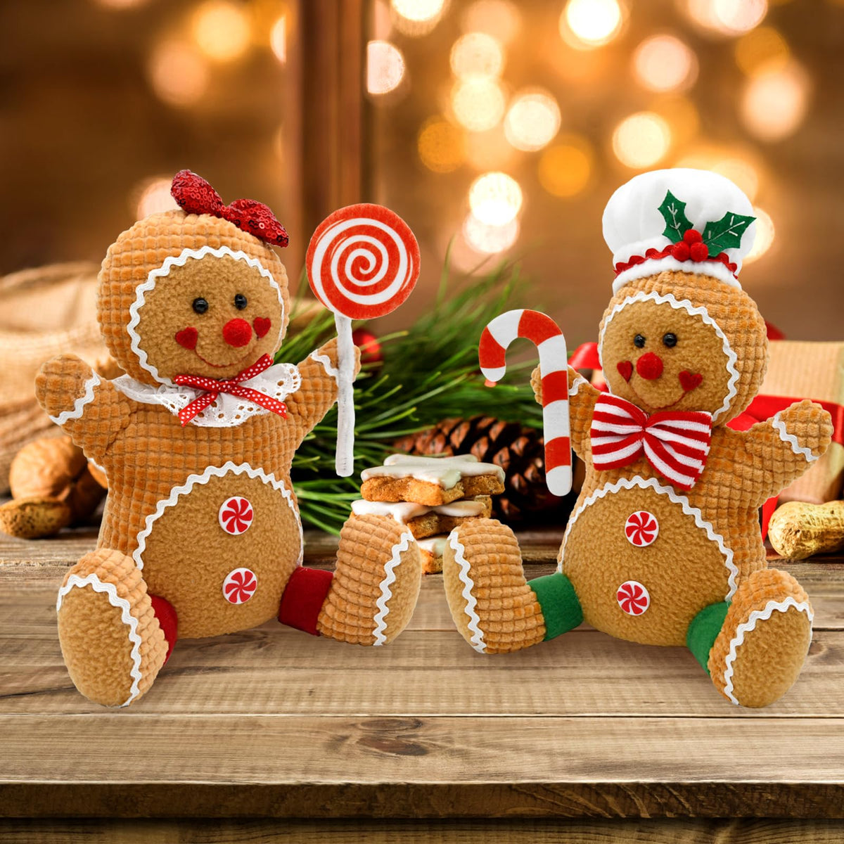 CRCZK Gingerbread Christmas Decorations Indoor, Candy Cane Christmas Decorations, Gingerbread Plush Centerpieces Tabletop Decor, Candyland Party Decorations Xmas Gift