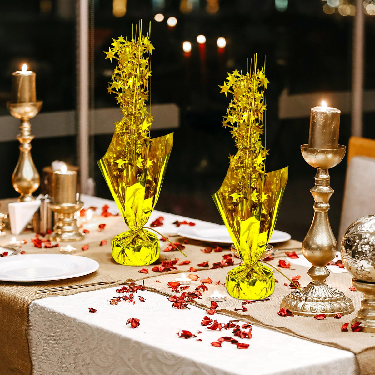 6 Pcs Gold Table Decorations Metallic Foil Spray Centerpiece Star Table for Party Birthday Wedding Anniversary Graduation Holiday Supplies Decor New Years