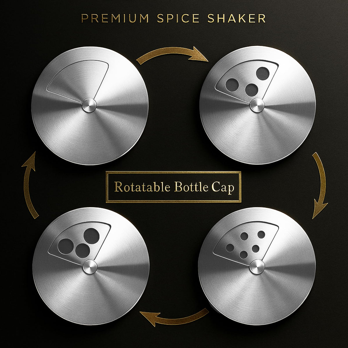 GOOHERA 4-Piece Salt and Pepper Shakers Set, 100mL (3.38oz) Each – Premium Stainless Steel Spice Dispensers with Adjustable Pour Holes – SILVER