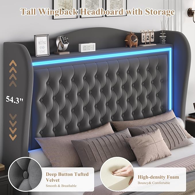 Queen Bed Frame 55" Tall Headboard