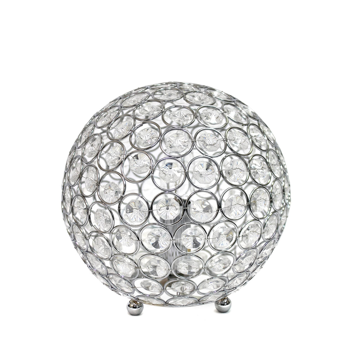 Elegant Designs LT1026-CHR 8" Elipse Crystal Collection Metal Crystal Ball Sequin Table Desk Lamp for Accent Lighting, Décor, Living Room, Chrome