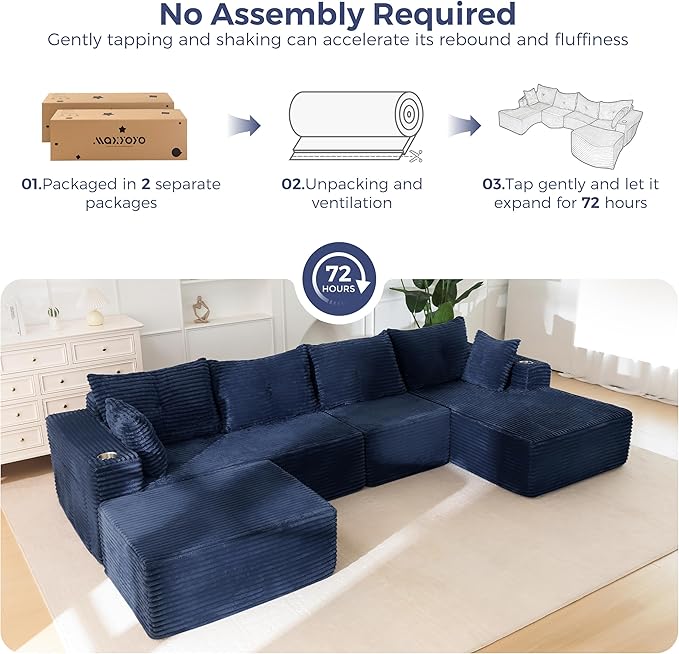MAXYOYO 132" Giant U-Shaped Modular Sectional Couch, Modern Boneless Couch