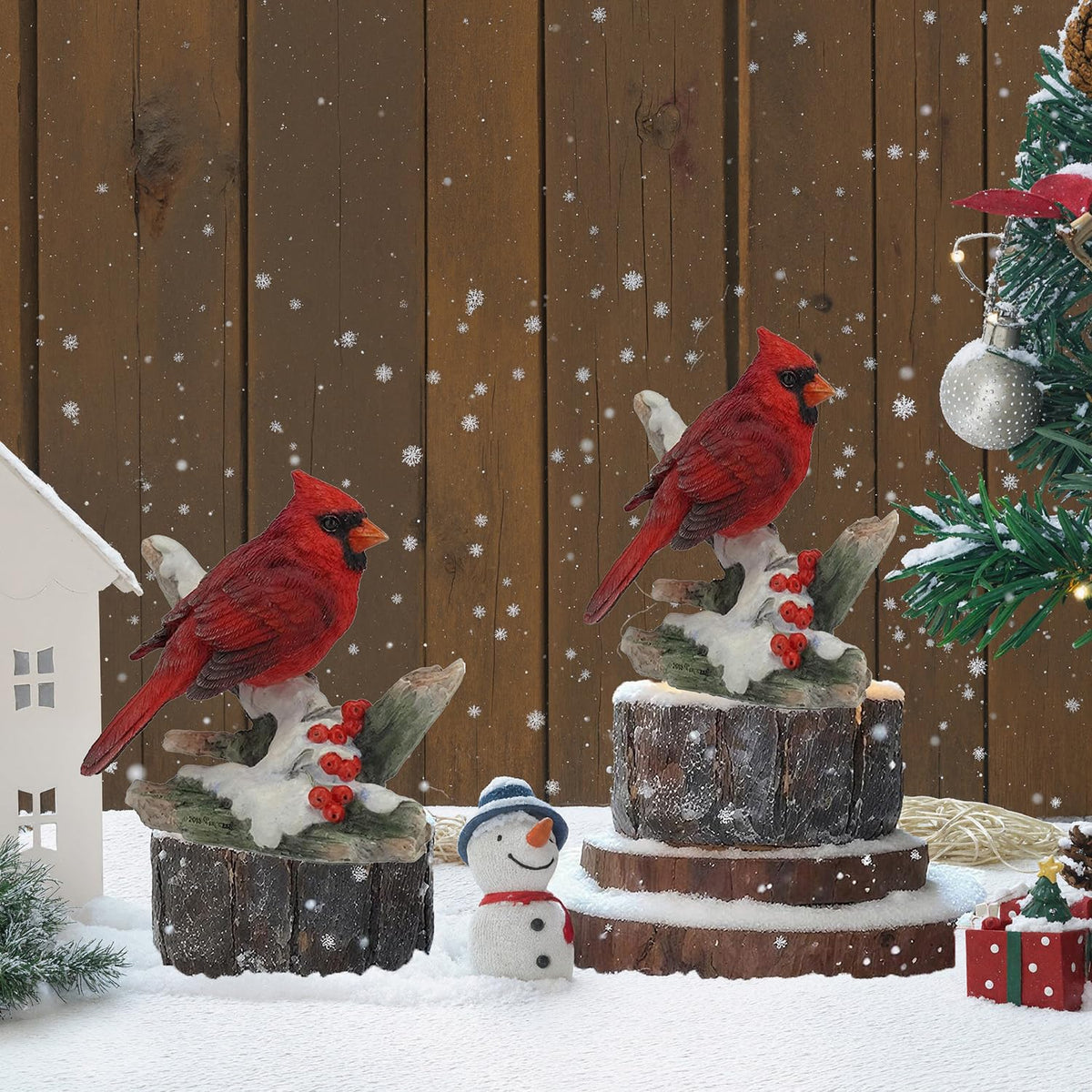 YABINA 4.25 Inch Cardinal Bird on Snowy Branch Decorative Figurine, Red (Cardinal Bird on Snowy)