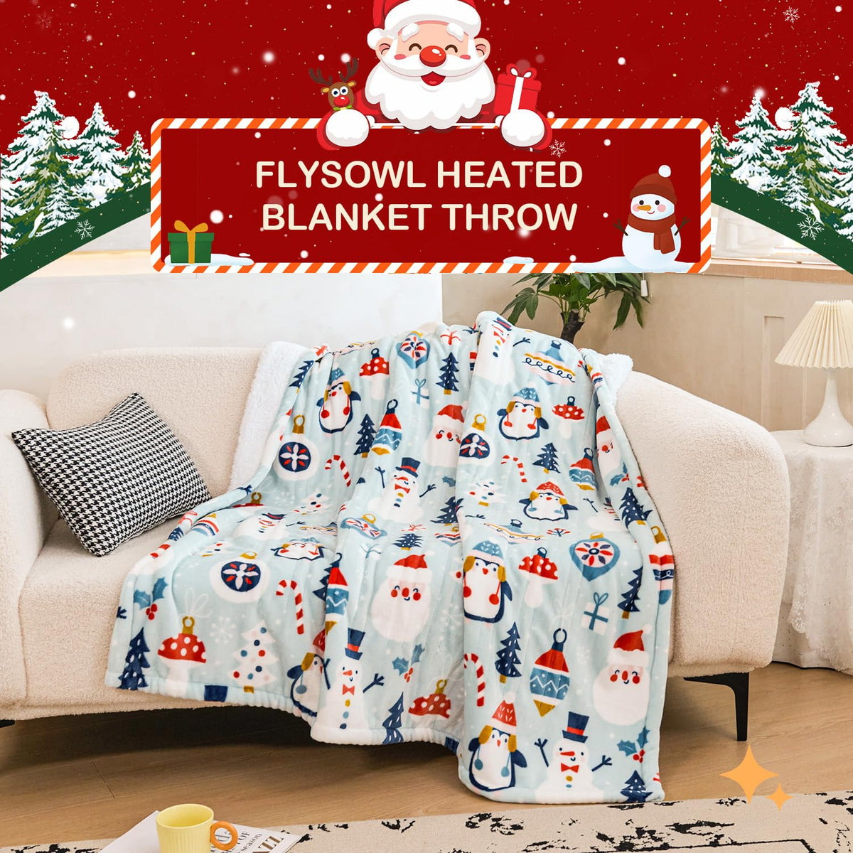 Electric Heated Blanket Throw 50x60Inch Cute Print Heating Blanket Warm Gift for Women 5 Heat Levels & 12 Hours Auto-Off, Cozy Soft Fleece Sherpa, Machine Washable,ETL&FCC