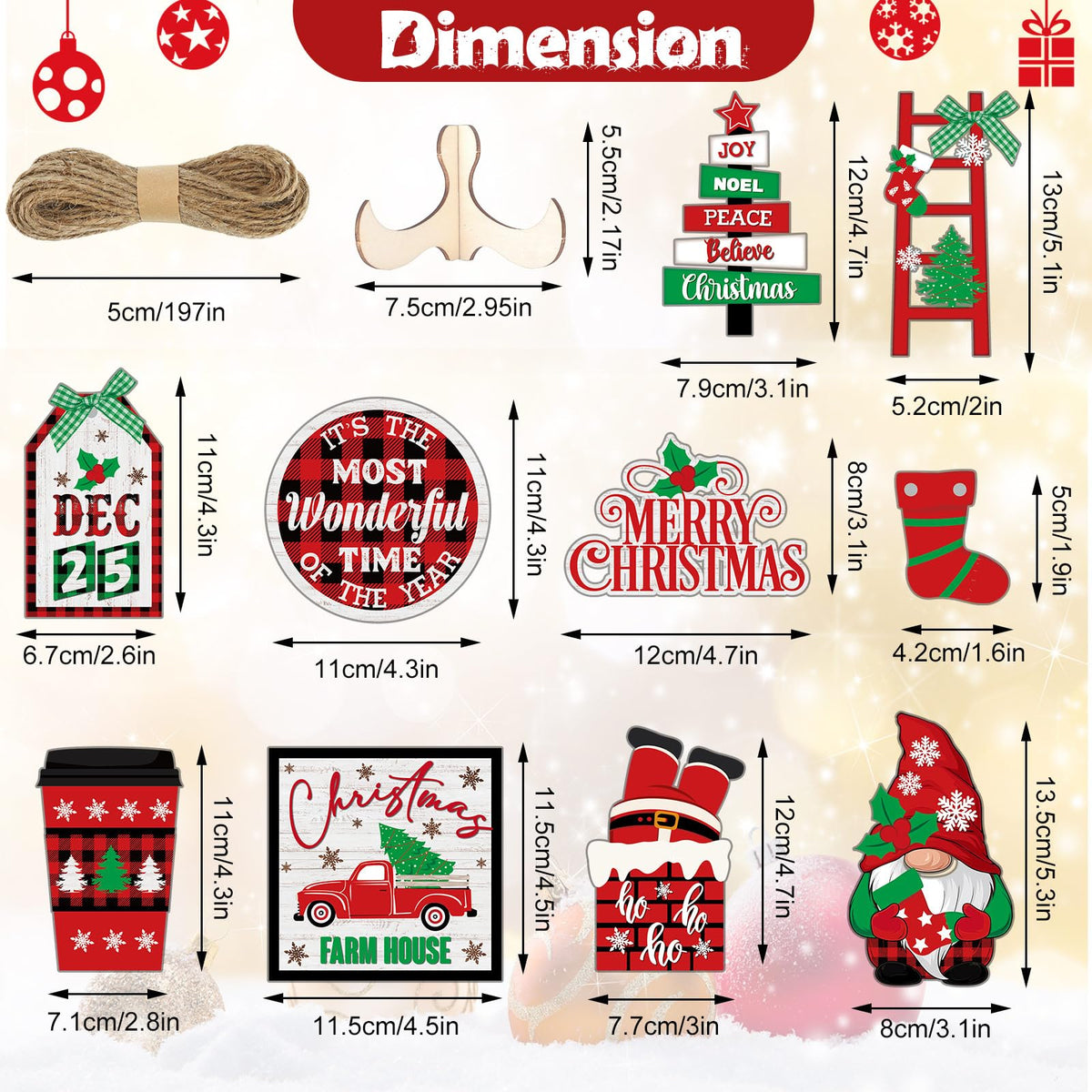 Tradder 14 Pcs Christmas in July Tiered Tray Decor Christmas Stockings Red Truck Xmas Tree Santa Wooden Signs Xmas Table Decorations Rustic Farmhouse Ornaments for Home Shelf
