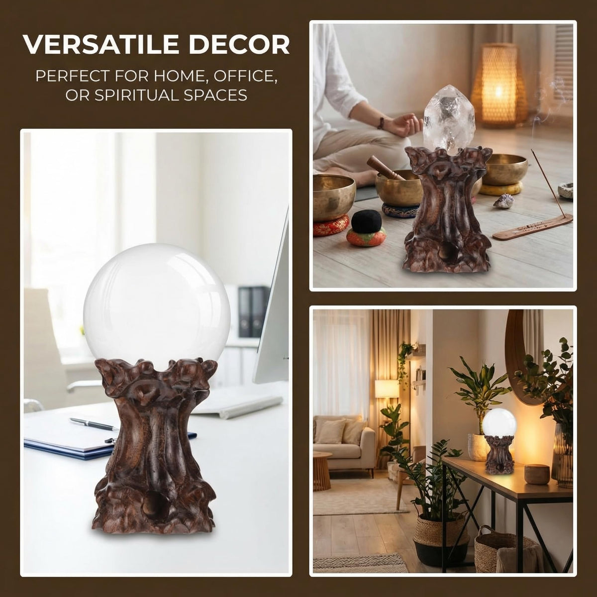 DOITOOL Wooden Sphere Stands for Display Crystal, Crystal Ball Holder Decorative Ball Display Stand Stone Rock Holder for Gemstone Sphere Globe Stone Home Decor