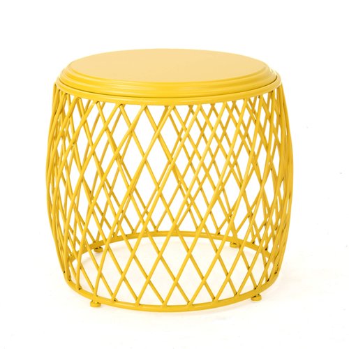 Christopher Knight Home Bryony Indoor 19" Diameter Lattice Iron Side Table, Matte Yellow