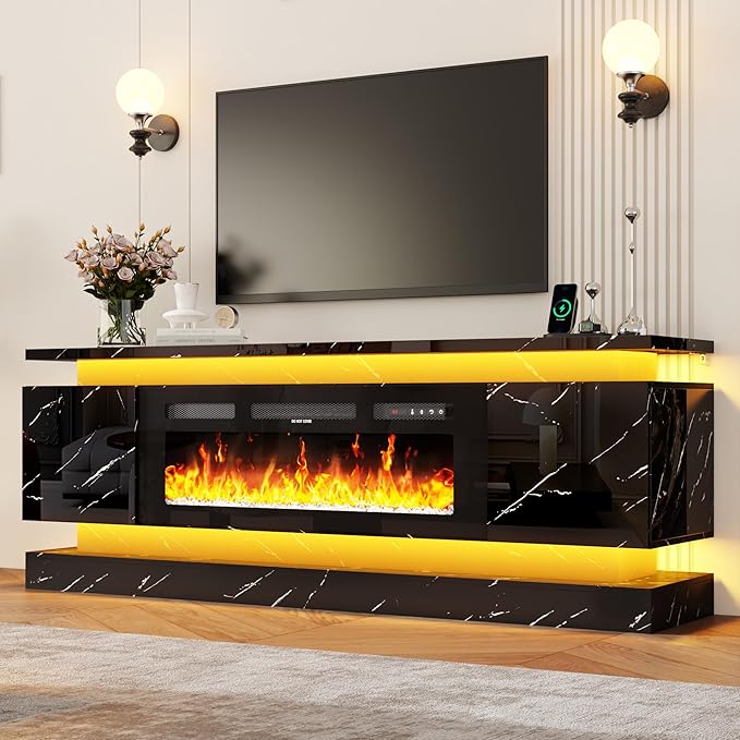 chartustriable 71IN LED TV Stands w/40 inch Fireplace Power Outlet