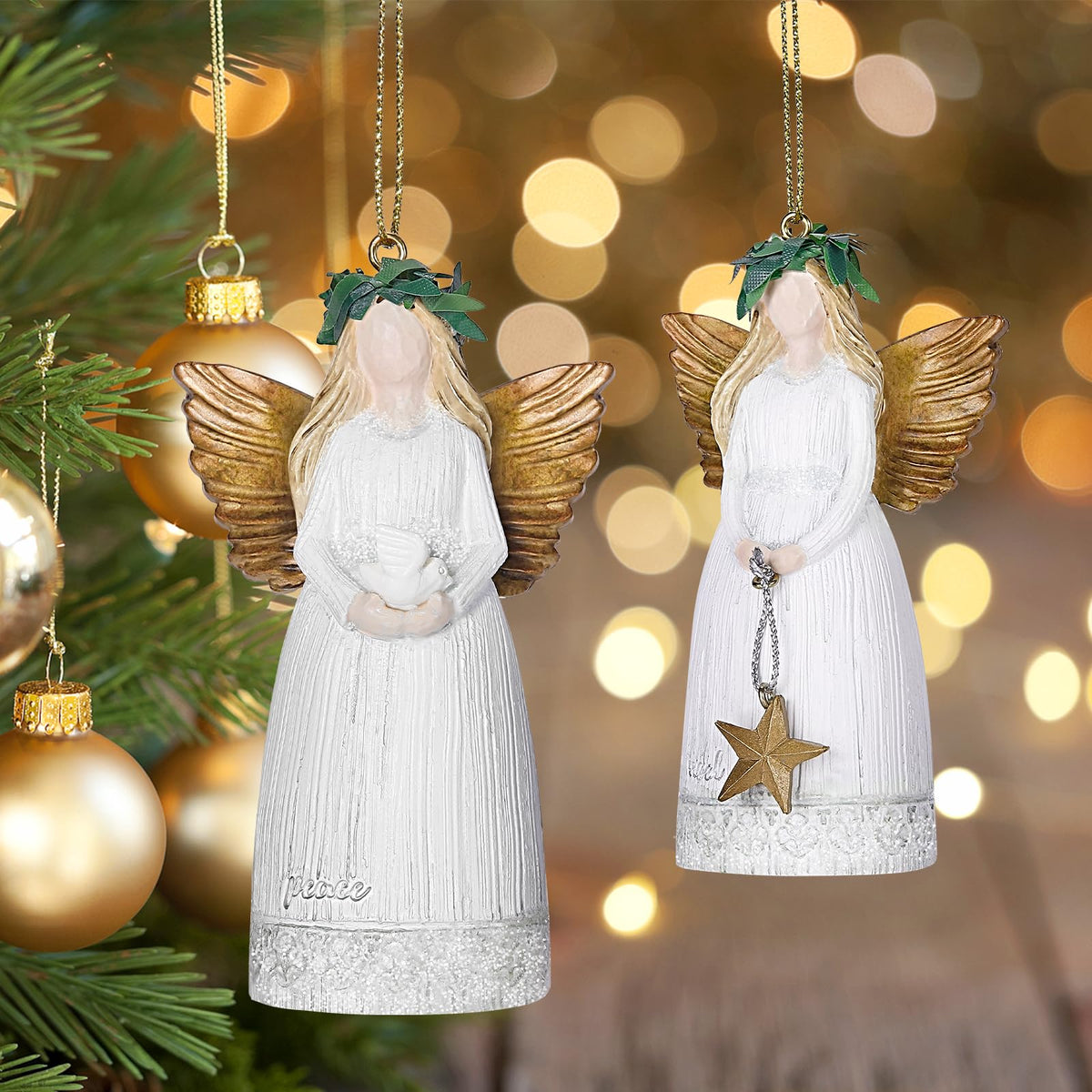 EnrichFun 2025 Figurines Christmas Decorations Resin Décor for Tree Hanging Ornament, Holiday Winter Indoor Home Table Decor Xmas Gifts, Angel 2-Pack, 3.8 in