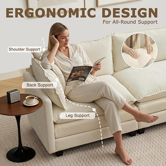 113” Modular Sectional Sofa, L Shaped Cloud Couch