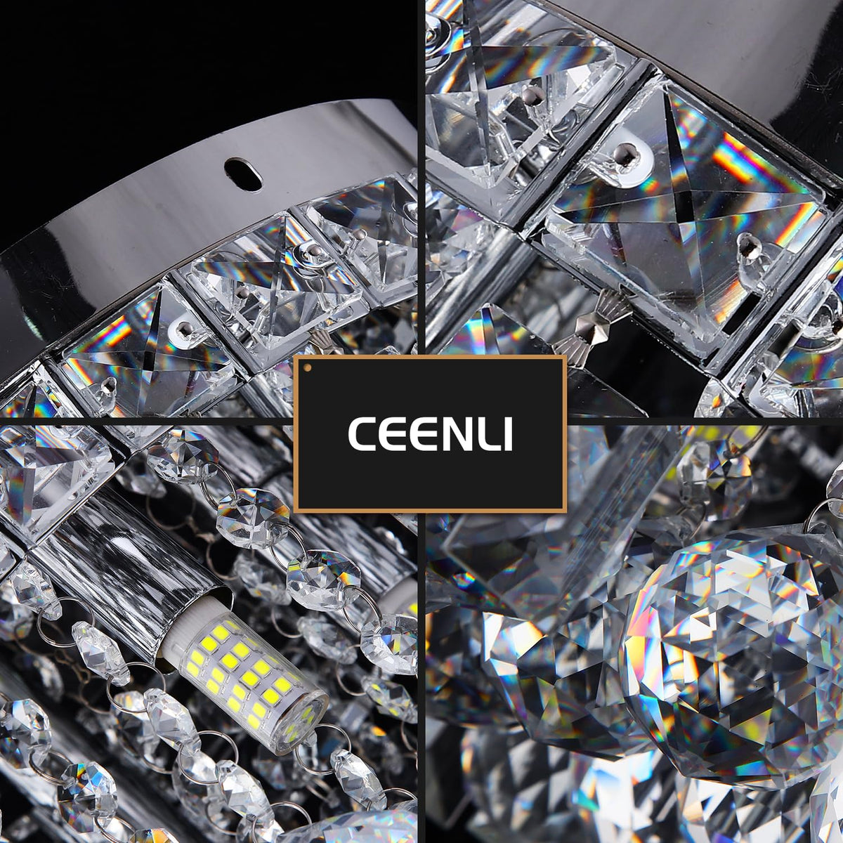CEENLI Mini Modern Round Crystal Flush Mount Chandelier 7.8 inch Ceiling Light Fixture 4-Lights G9 Bulb for Closet Foyer Hallway Bedroom Living Room Dining Room Entryway Chrome Finish