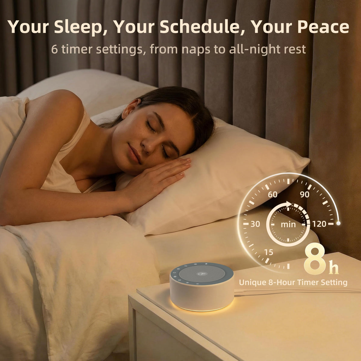 Kipcush White Noise Machine for Baby & Adults, 30 Soothing Sounds, Soft Non-Glare Nursery Lamp, 8 Color Night Lights, Memory Function (Angel V1 White, Standard)