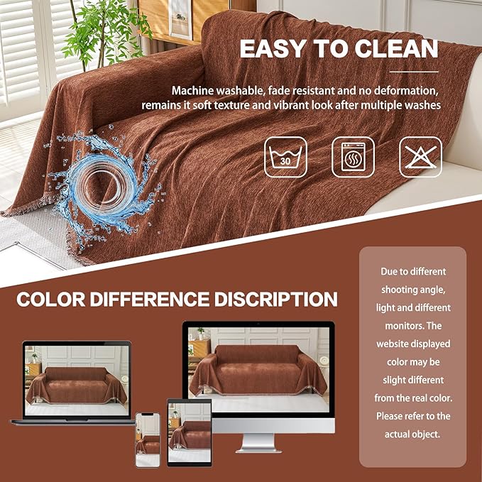 DREAMINGO Chocolate Brown Couch Cover Chenille Sofa Covers