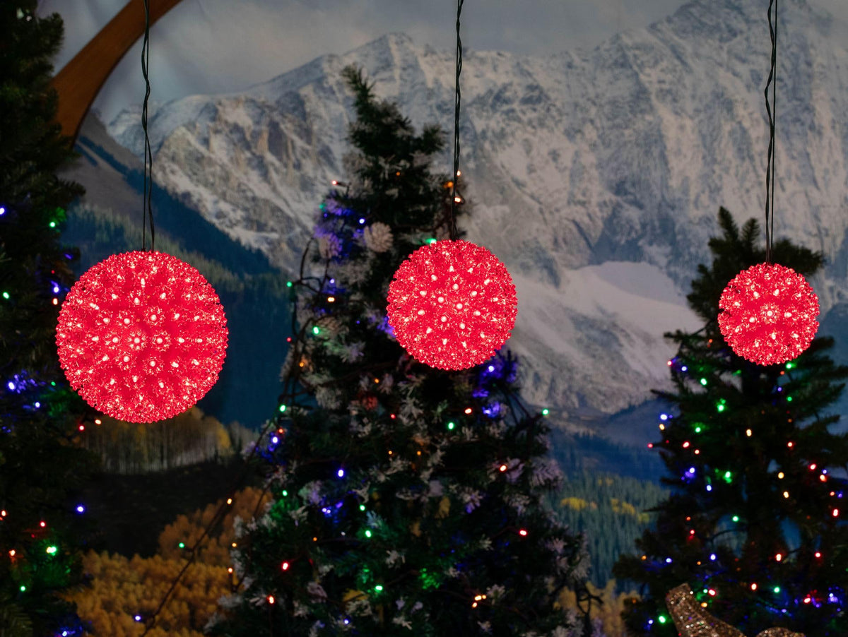 Novelty Lights LED 10in 150 Light Starlight Sphere, Red, Extra Large Ornament Ball Light, 5ft Hanging Cord with S Hook, 12ft Power Cord with Stackable Plug, Commercial Grade
