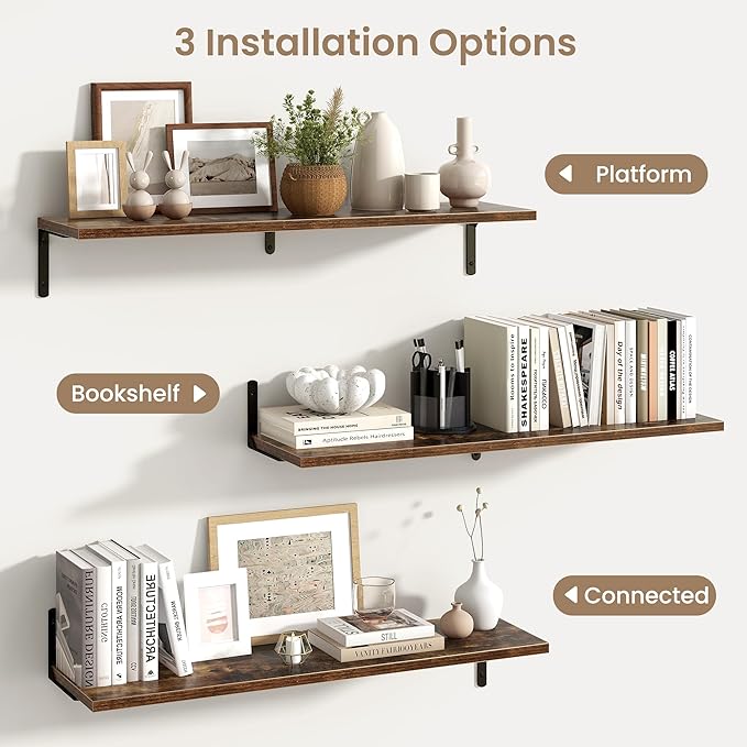 Fun Memories Deep Floating Shelves, 36W x 8D Floating Shelves Set of 2