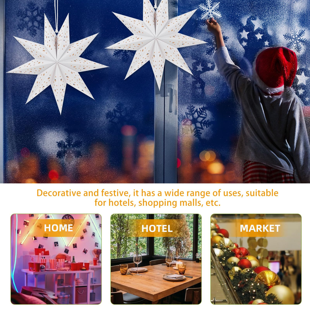 BESPORTBLE 3Pcs White Paper Star Lantern - 35cm Christmas Wedding Party Decor - Hanging Hollow Out Star Paper Lampshade for Holiday New Year Home Decor (Does not Include Lights)