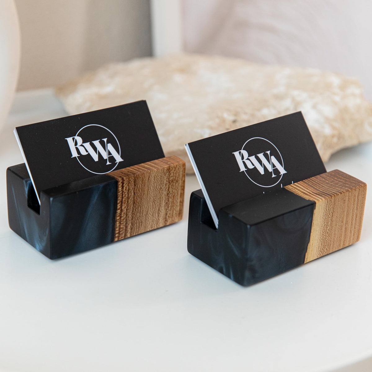 RWA Business Card Holder for Men & Women - Handcrafted Epoxy & Wood, Stylish & Durable Business Card Organizer, Premium Business Card Holders Desk Accessory for Professionals - ELEMENT, black