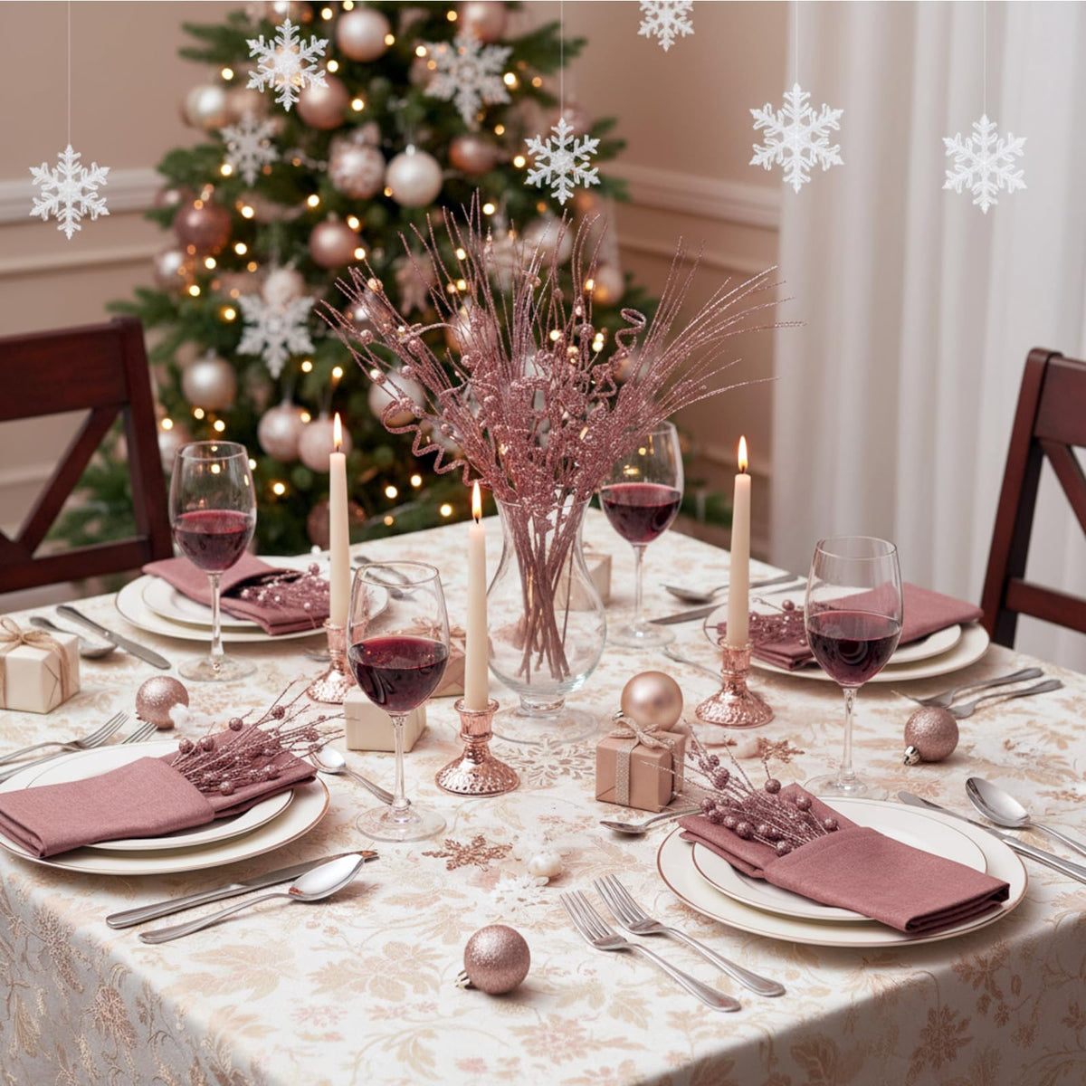 Crowye 24 Pcs Christmas Tree Picks and Sprays Christmas Tree Filler Decorations Artificial Glitter Berry Stems Branches Picks for Xmas Trees Topper Glittery Twigs for Vases Wreath Decor(Rose Gold)