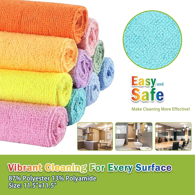 AIDEA Microfiber Cleaning Cloth, Colorful Lint-Free Vibrant Cleaning Rags