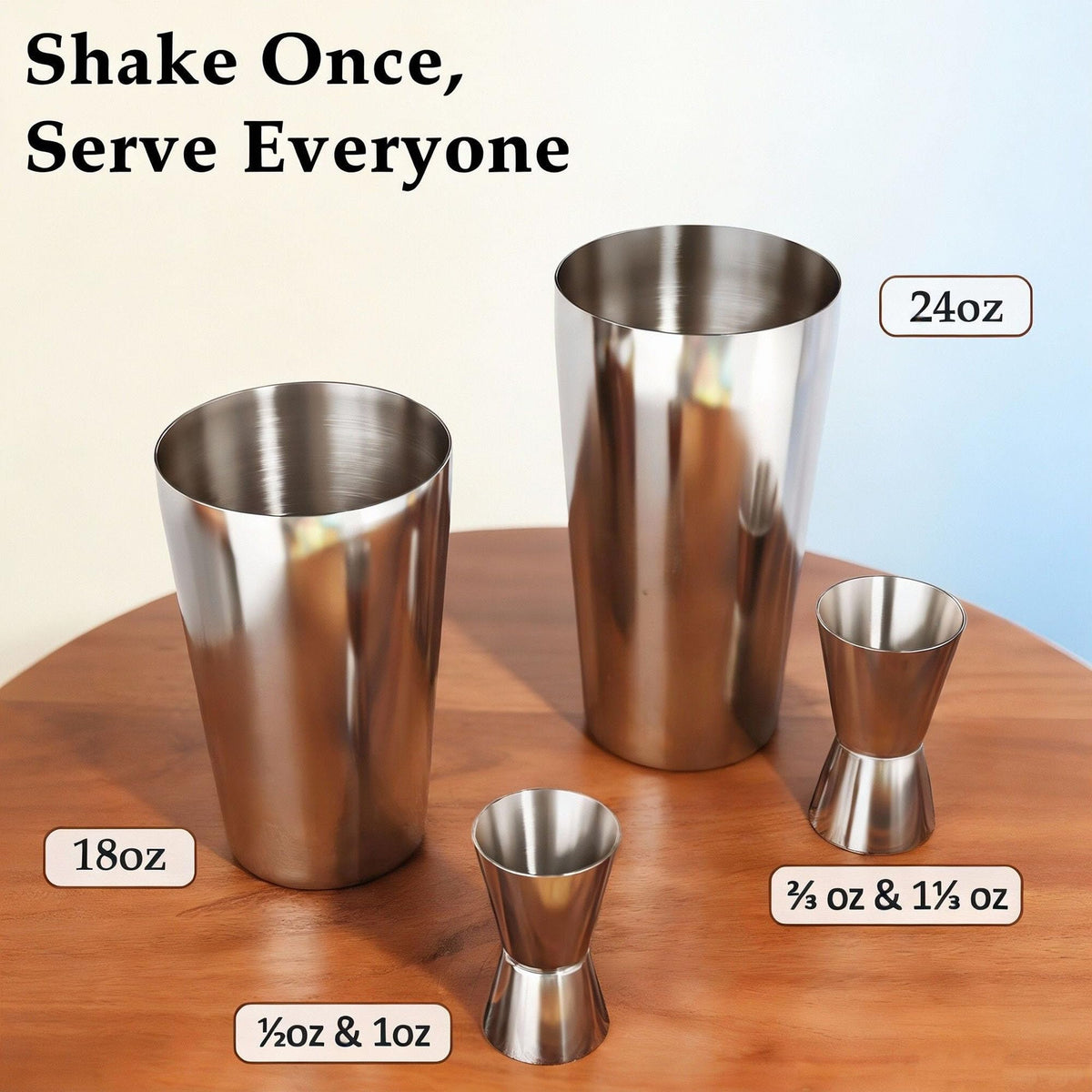 EffiQ-Rate 24 Piece Professional Boston Shaker for Cocktails, Stainless Steel Bar Kits for Bartender with Acrylic Stand, All Essential Bar Tools for Home, Party, Mixing Drinks, Silver