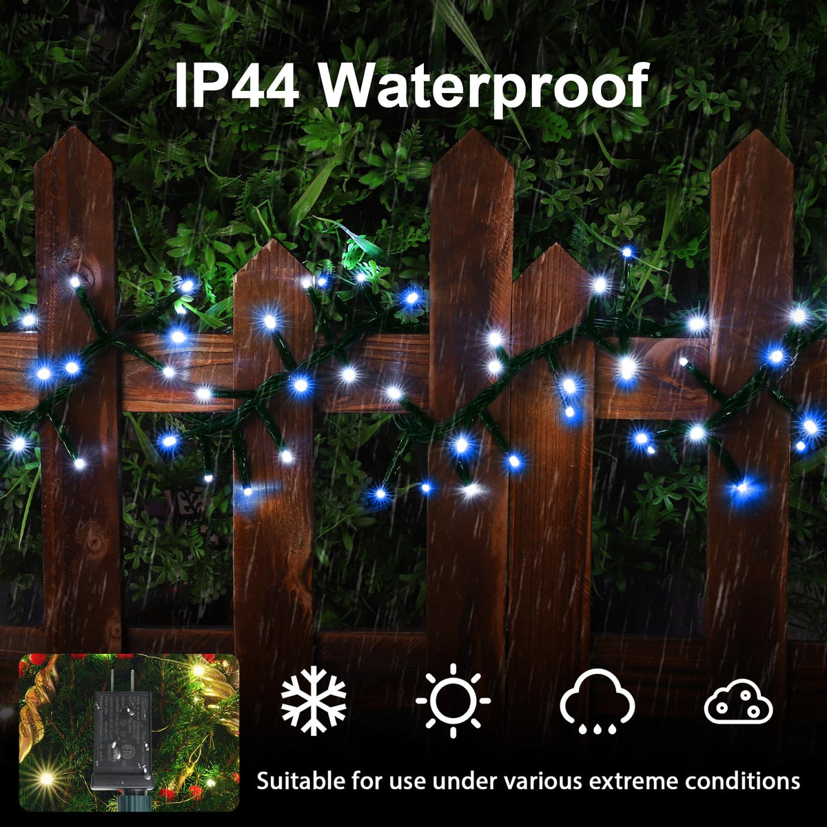 LAMPHOME 500 LED Blue White String Lights, 46ft 16 Modes Plug in Twinkle Fairy Lights, Waterproof Blue LED Christmas Lights Outdoor for Christmas Tree Bedroom Party Wedding Decor