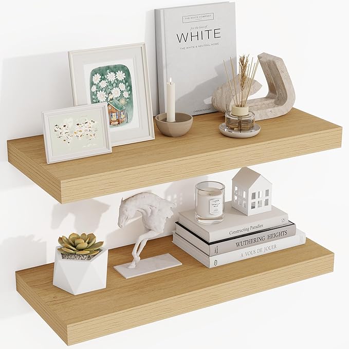 Acovy 24 Inch Floating Shelves, 3D Textured Wood Grain, Wooden Shelves
