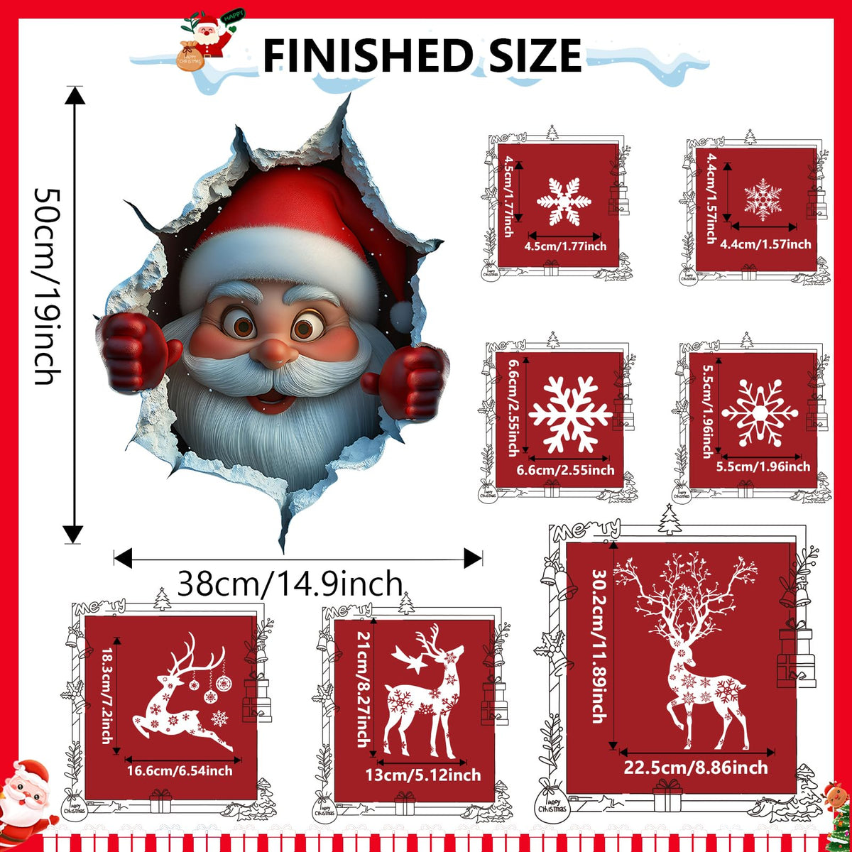 178Pcs Large Christmas Window Clings for Glass, Xmas Snowflake Cling Winter Stickers Reusable Double-Sided Outdoor Window Christmas Decoration for Santa Claus Reindeer Peppermint Decals Holiday Decor
