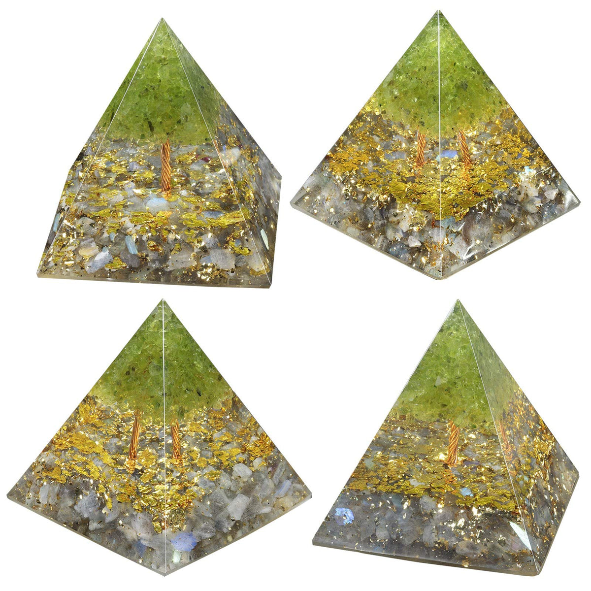 mookaitedecor Tree of Life Peridot & Labradorite Crystal Orgone Pyramid Energy Generator Stone for Chakra Reiki Balancing Protection