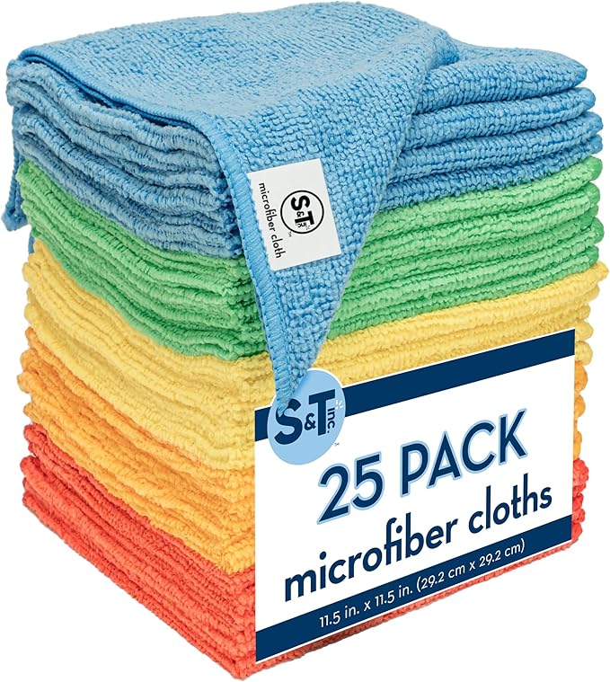 S&T INC. 25 Pack Microfiber Cleaning Cloth, Bulk Towels