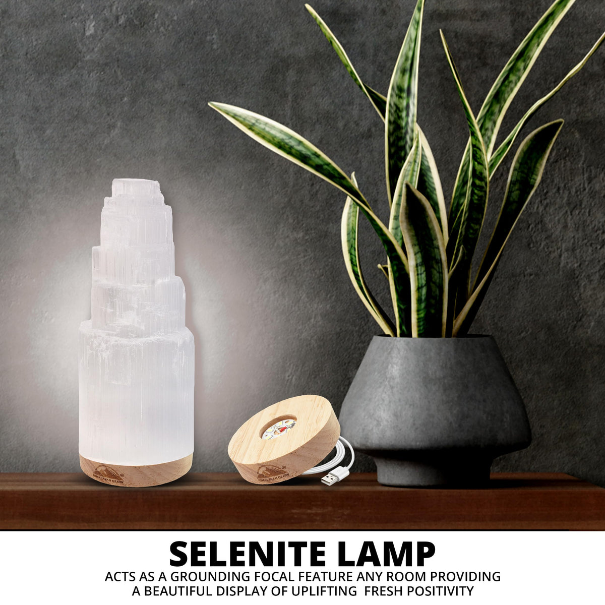 Himalayan Glow Selenite Crystal Lamp 20 cm, Hand Curved Moroccan Charging Station, Crystals and Healing Stones, Electric Cord with Dimmer Switch For Home Decor & Spiritual Protection 4-7 Lbs