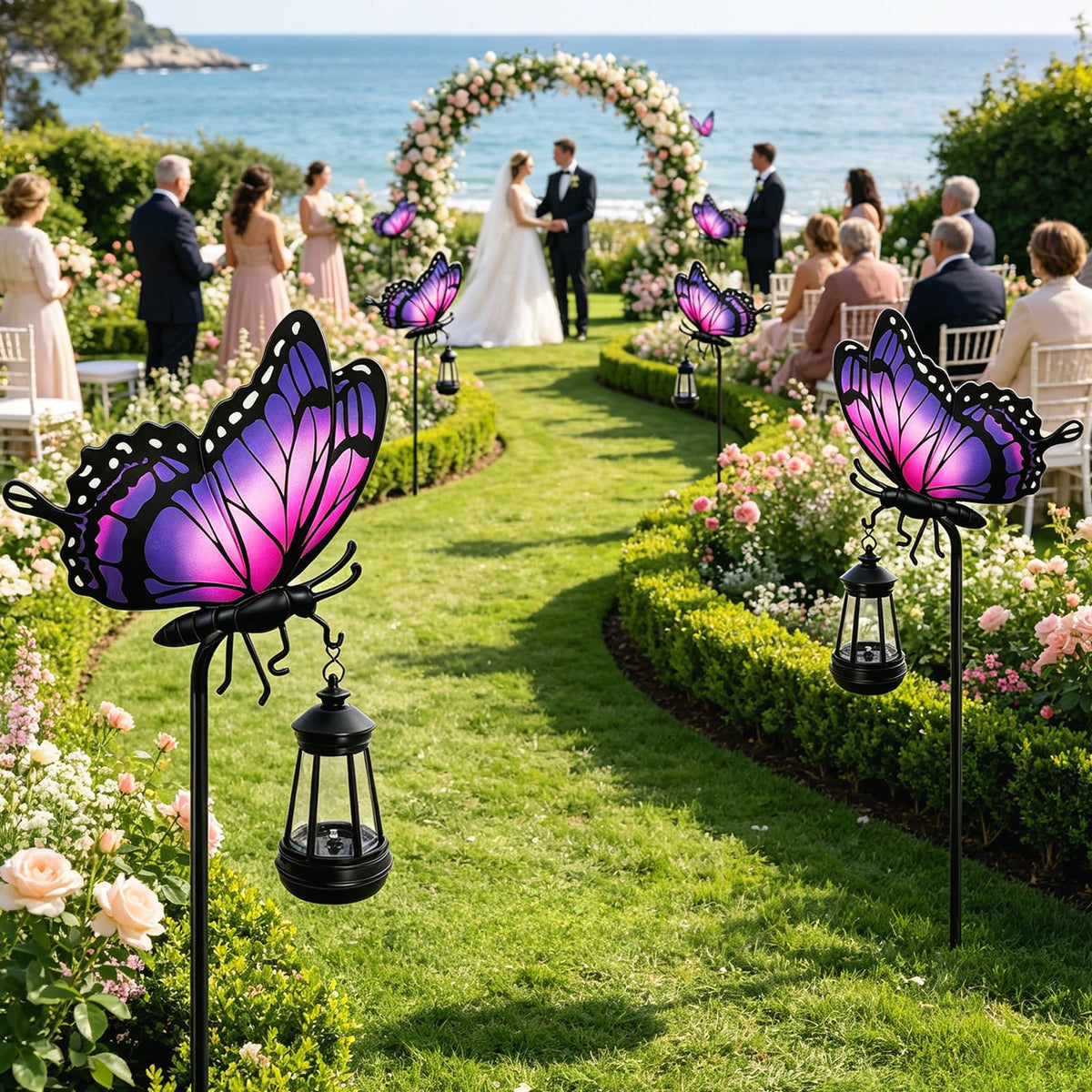Solar Lights Outdoor Butterfly Garden Decor, 32.9in Purple Butterfly Garden Stakes with Solar Lights, Waterproof Metal Decorative for Yard Art Outside Patio Porch Lawn, Birthday Gifts for Women Mom