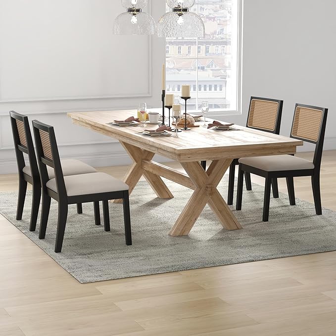 Westice Rattan Dining Chairs Set of 6, Farmhouse Natural Dining Room Chairs
