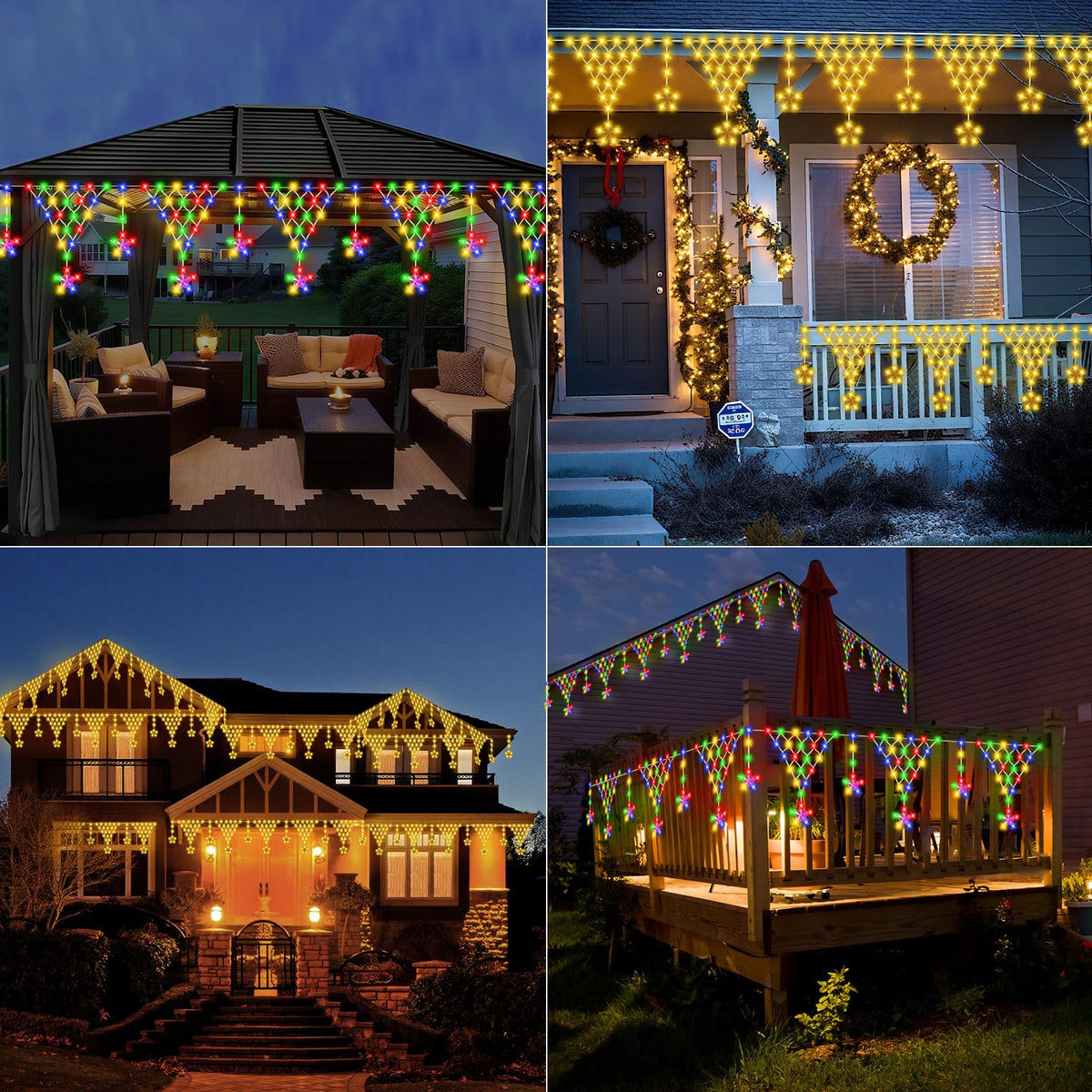 Ramadan Outdoor String Lights Waterproof, 218 LED 13.8FT Star Curtain Fairy Lights with 12 Drops Connectable Clear Wire Christmas Light Decorations 8 Modes for Eaves Yard Wedding Party Holiday Decor