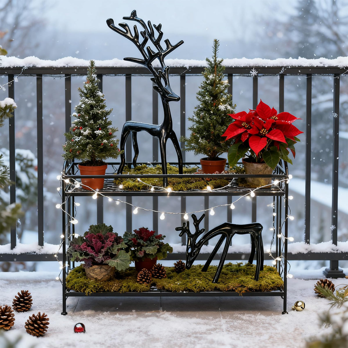 Two-Piece Set of Black Reindeer Statues,Modern Metal Ornaments,Elegant Indoor Festive Table Settings, Suitable for Fireplace mantels, Living Rooms, bedrooms, Offices, and Other Home décor.