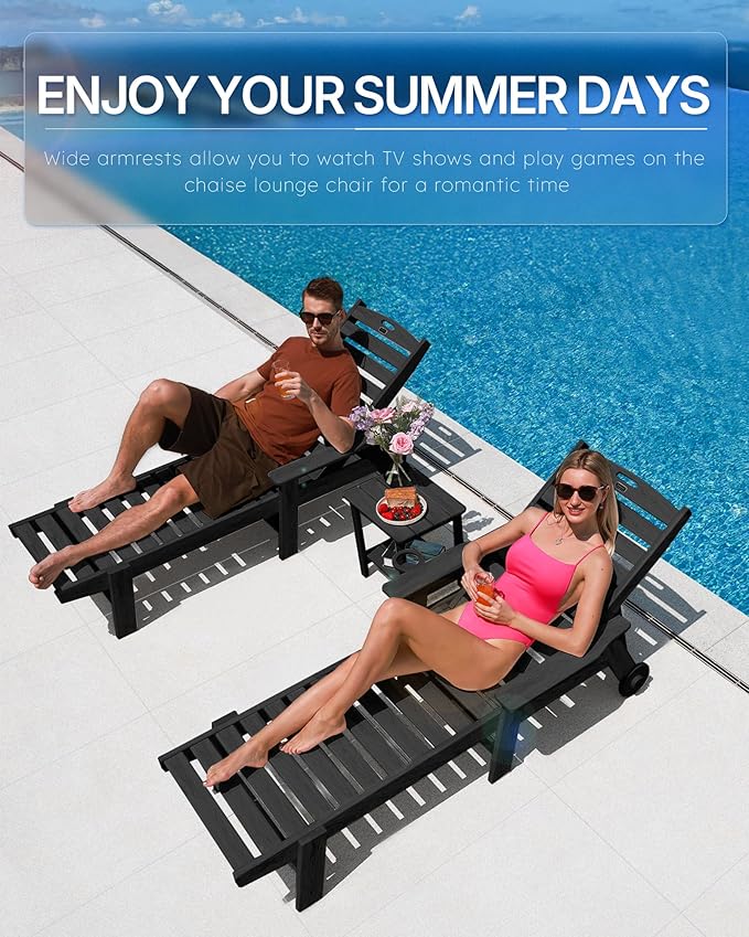 Patio Chaise Lounge Chair Set of 2, Oversize Lounge Chairs