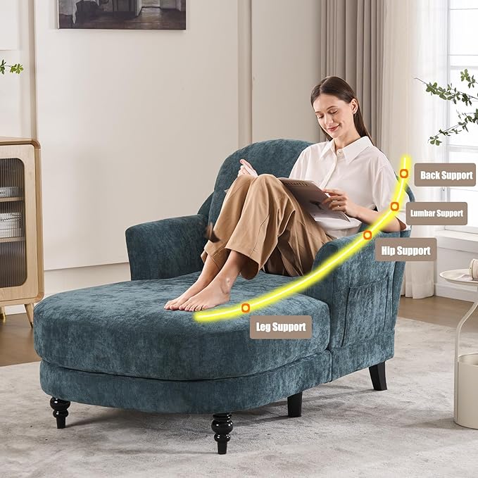 Chaise Lounge Chair Indoor, 59.8" Oversized Couch Reading Chairs, Chenille