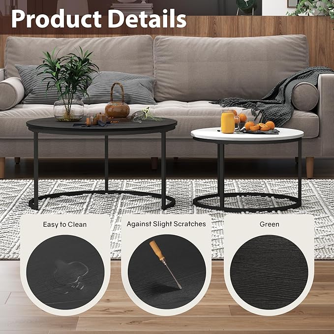 Otterease Nesting Tables Set of 2, 31.5" Round Coffee Table, Small Nesting